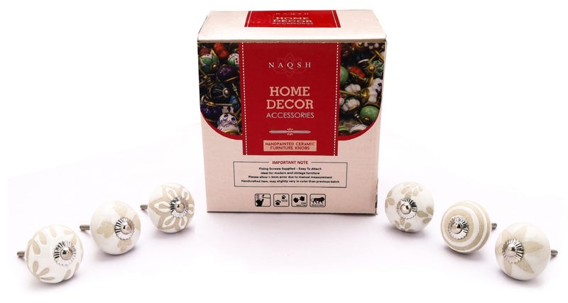 NAQSH Ceramic Cabinet Knobs Kitchen Drawer Knob Handpainted Cupboard Door & Drawers Pulls (White & Beige, 20) - Image 4